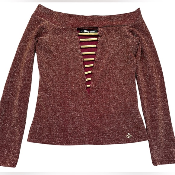 Muy Muy Fancy brown gold shimmery long sleeve top size medium - Picture 1 of 7